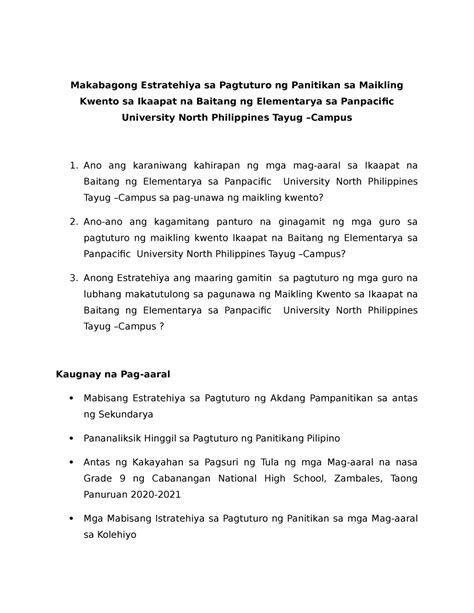 Makabagong pamamaraan ng pagtuturo ng mga tanong